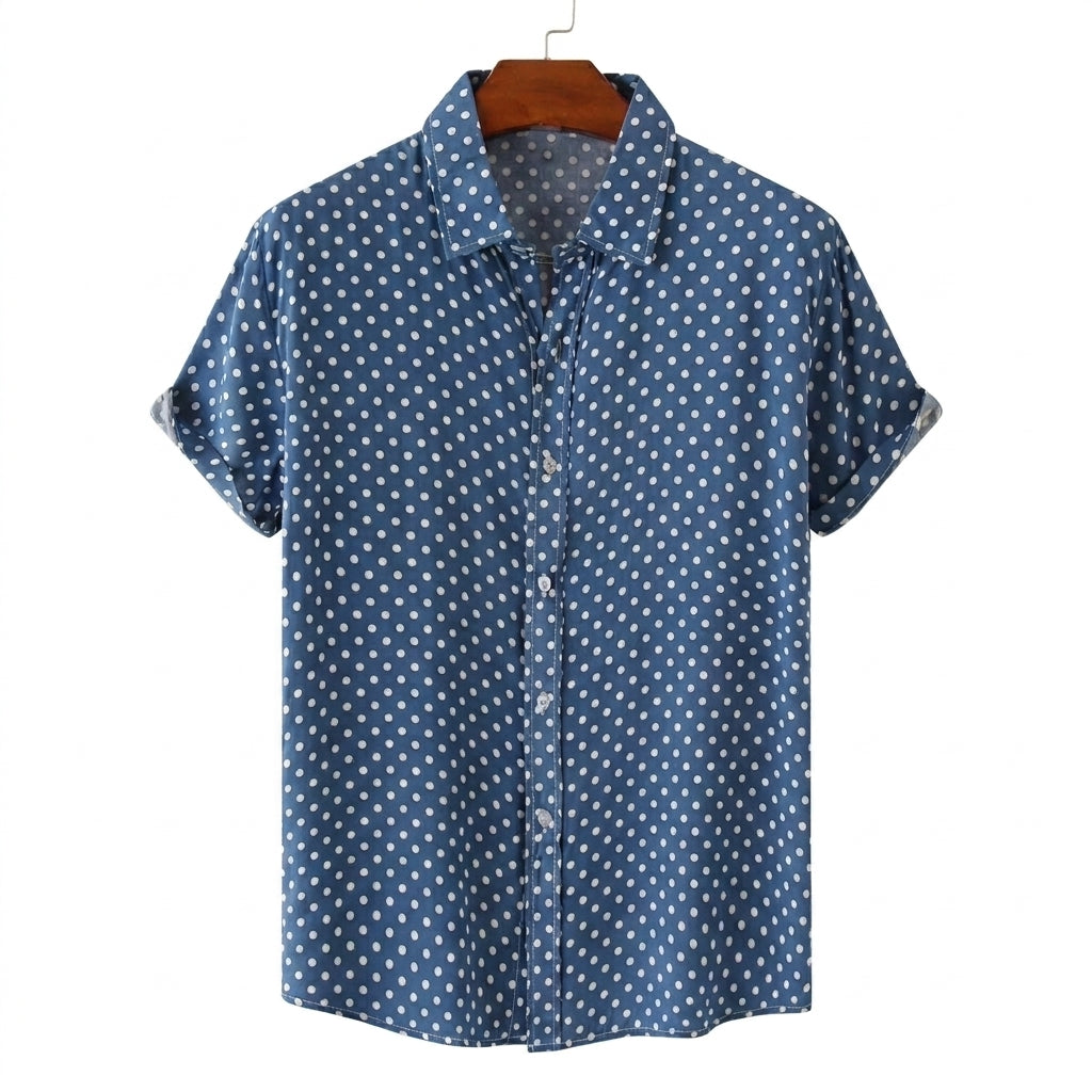 Herr kortärmad skjorta med prickigt mönster och knappar-Shirts for men-Fjallbarn