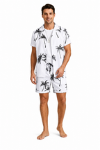Herr Kortärmad Skjorta och Shorts Set med Palmmönster-Sets for Men-Fjallbarn