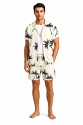 Herr Kortärmad Skjorta och Shorts Set med Palmmönster-Sets for Men-Fjallbarn