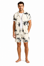 Herr Kortärmad Skjorta och Shorts Set med Palmmönster-Sets for Men-Fjallbarn