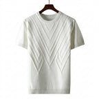 Herr kortärmad stickad tröja med geometriskt mönster och rund halsringning-T-shirt for men-Fjallbarn