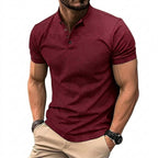 Herr kortärmad tröja med kinakrage och knappslå-Shirts for men-Fjallbarn