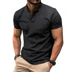 Herr kortärmad tröja med kinakrage och knappslå-Shirts for men-Fjallbarn