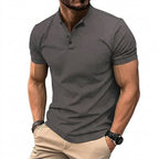 Herr kortärmad tröja med kinakrage och knappslå-Shirts for men-Fjallbarn