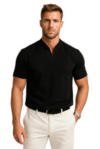 Herr kortärmad tröja med split-krage och figurnära passform-Shirts for men-Fjallbarn
