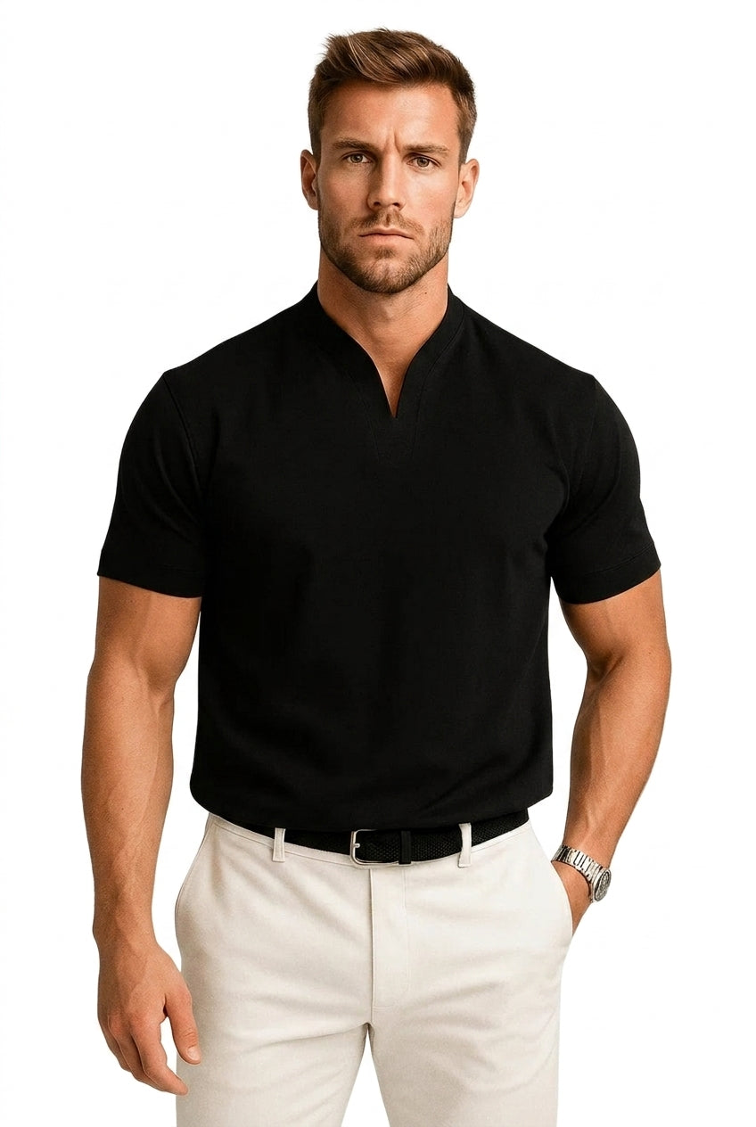 Herr kortärmad tröja med split-krage och figurnära passform-Shirts for men-Fjallbarn