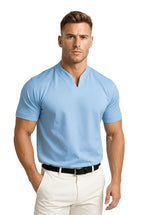 Herr kortärmad tröja med split-krage och figurnära passform-Shirts for men-Fjallbarn