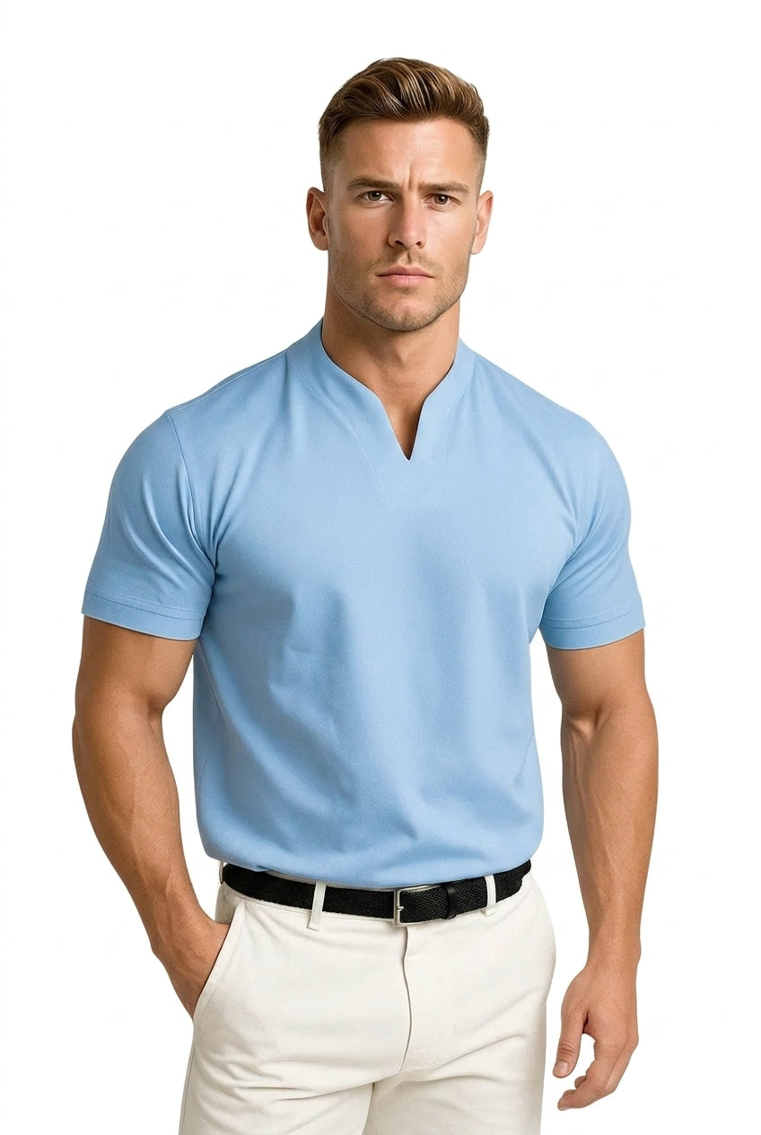 Herr kortärmad tröja med split-krage och figurnära passform-Shirts for men-Fjallbarn