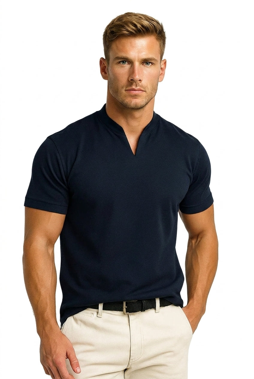 Herr kortärmad tröja med split-krage och figurnära passform-Shirts for men-Fjallbarn