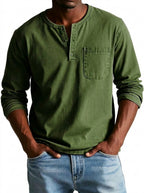 Herr långärmad henleytröja med bröstficka och knappslå-Shirt for men-Fjallbarn