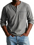 Herr långärmad henleytröja med bröstficka och knappslå-Shirt for men-Fjallbarn