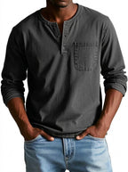 Herr långärmad henleytröja med bröstficka och knappslå-Shirt for men-Fjallbarn