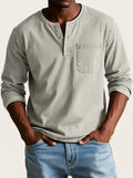 Herr långärmad henleytröja med bröstficka och knappslå-Shirt for men-Fjallbarn