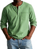 Herr långärmad henleytröja med bröstficka och knappslå-Shirt for men-Fjallbarn