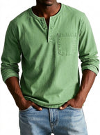 Herr långärmad henleytröja med bröstficka och knappslå-Shirt for men-Fjallbarn