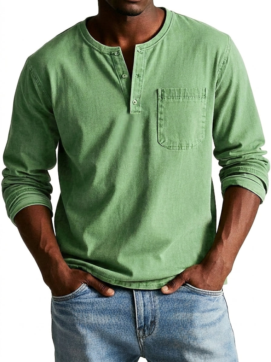 Herr långärmad henleytröja med bröstficka och knappslå-Shirt for men-Fjallbarn
