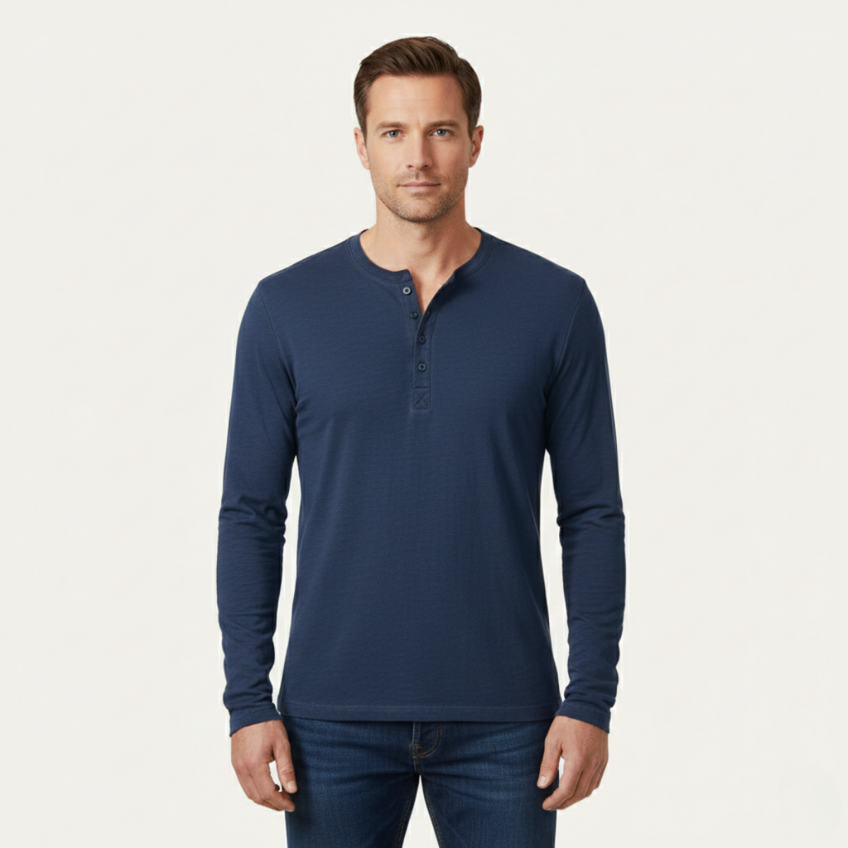Herr långärmad henleytröja med knappslå-Shirts for men-Fjallbarn