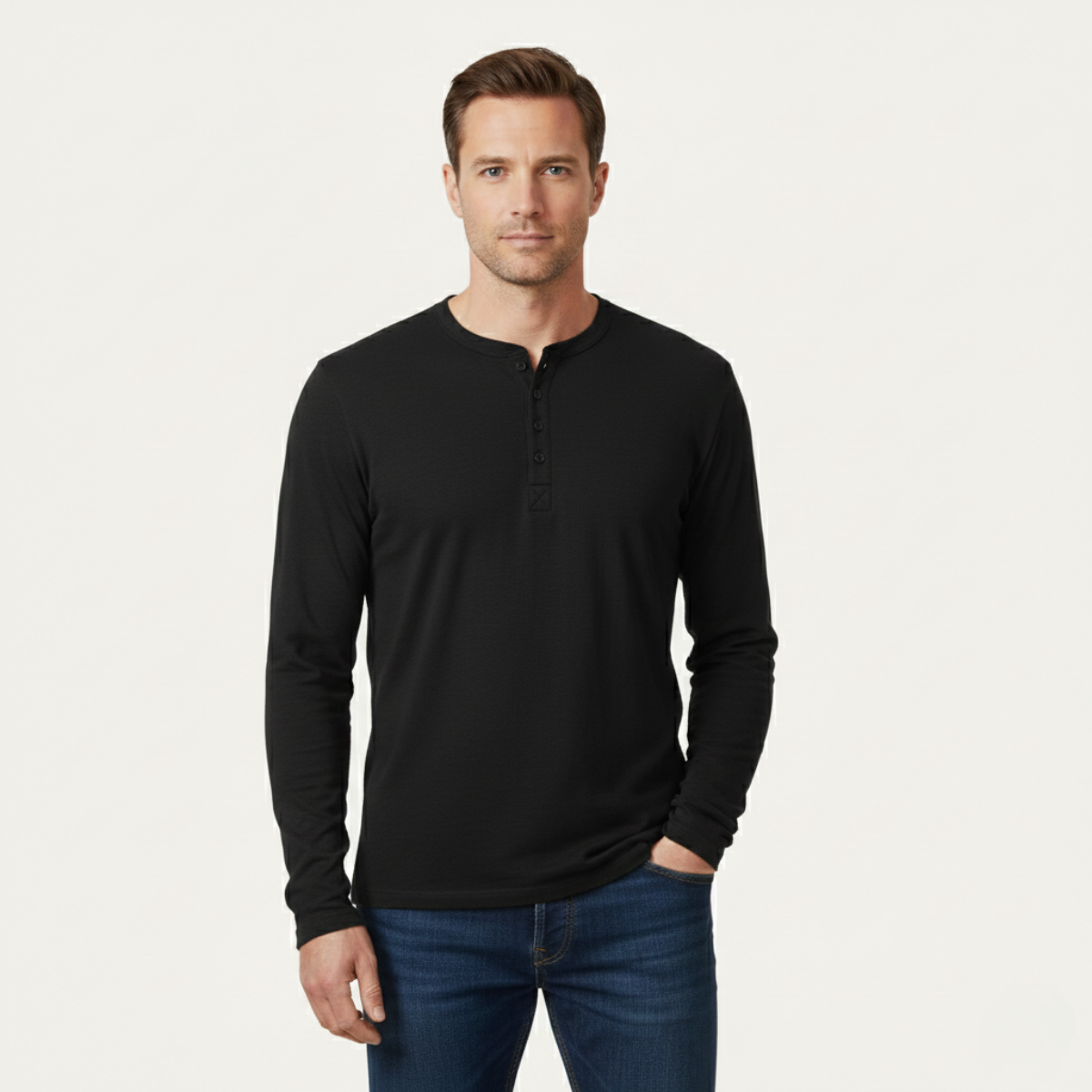 Herr långärmad henleytröja med knappslå-Shirts for men-Fjallbarn