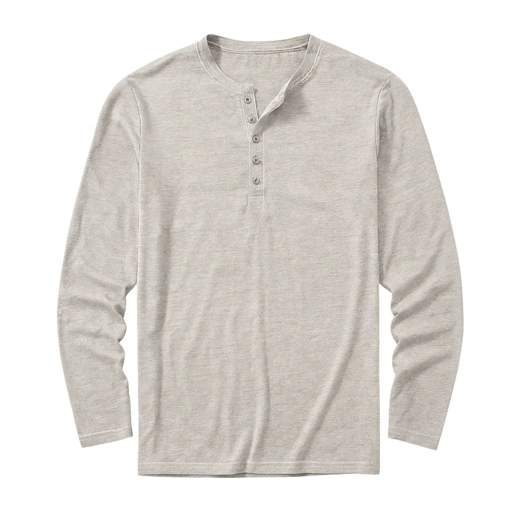 Herr långärmad henleytröja med knappslå-Shirts for men-Fjallbarn