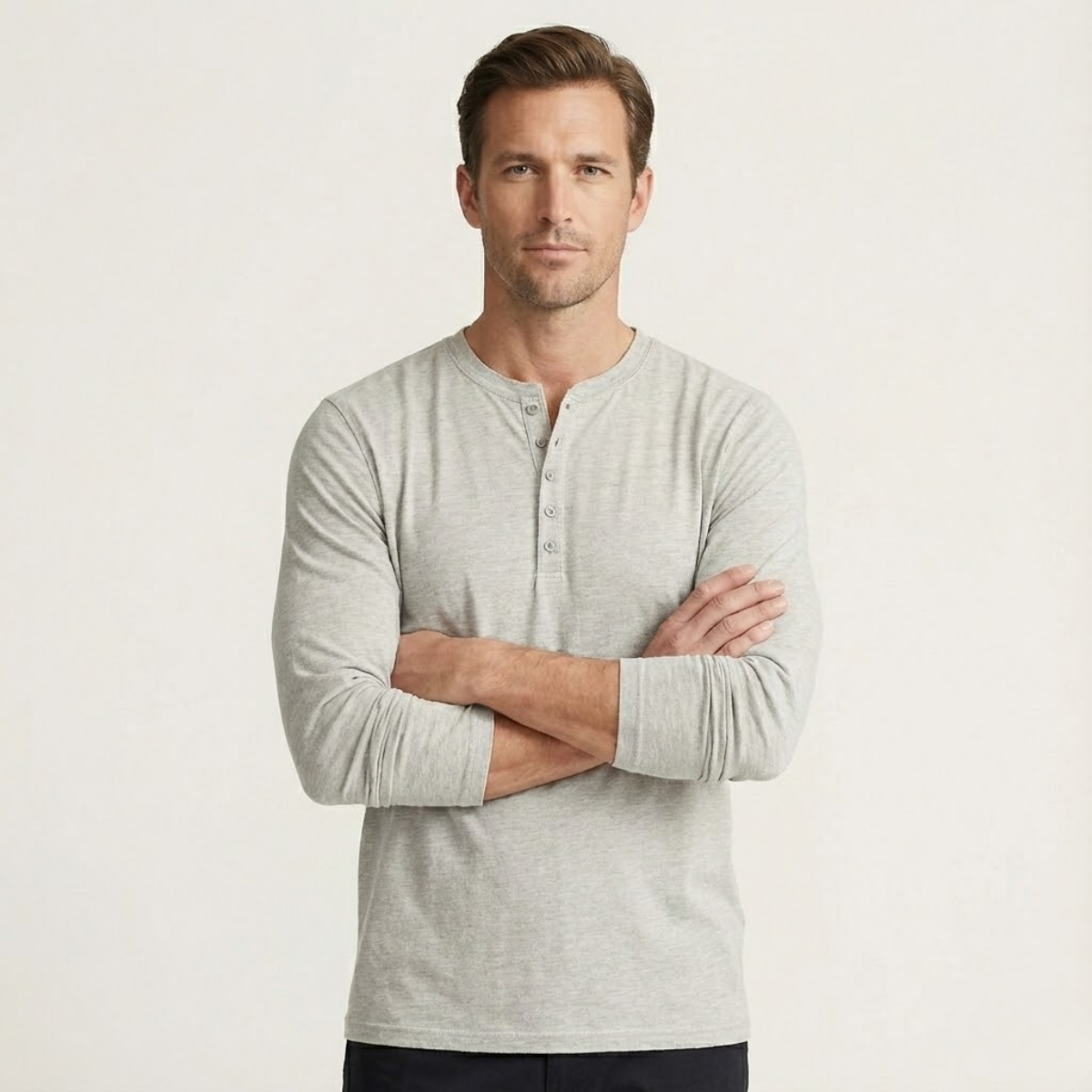Herr långärmad henleytröja med knappslå-Shirts for men-Fjallbarn