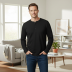 Herr långärmad henleytröja med knappslå-Shirts for men-Fjallbarn
