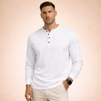 Herr långärmad henleytröja med knappslå och ribbade muddar-Shirts for men-Fjallbarn