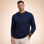Herr långärmad henleytröja med knappslå och ribbade muddar-Shirts for men-Fjallbarn
