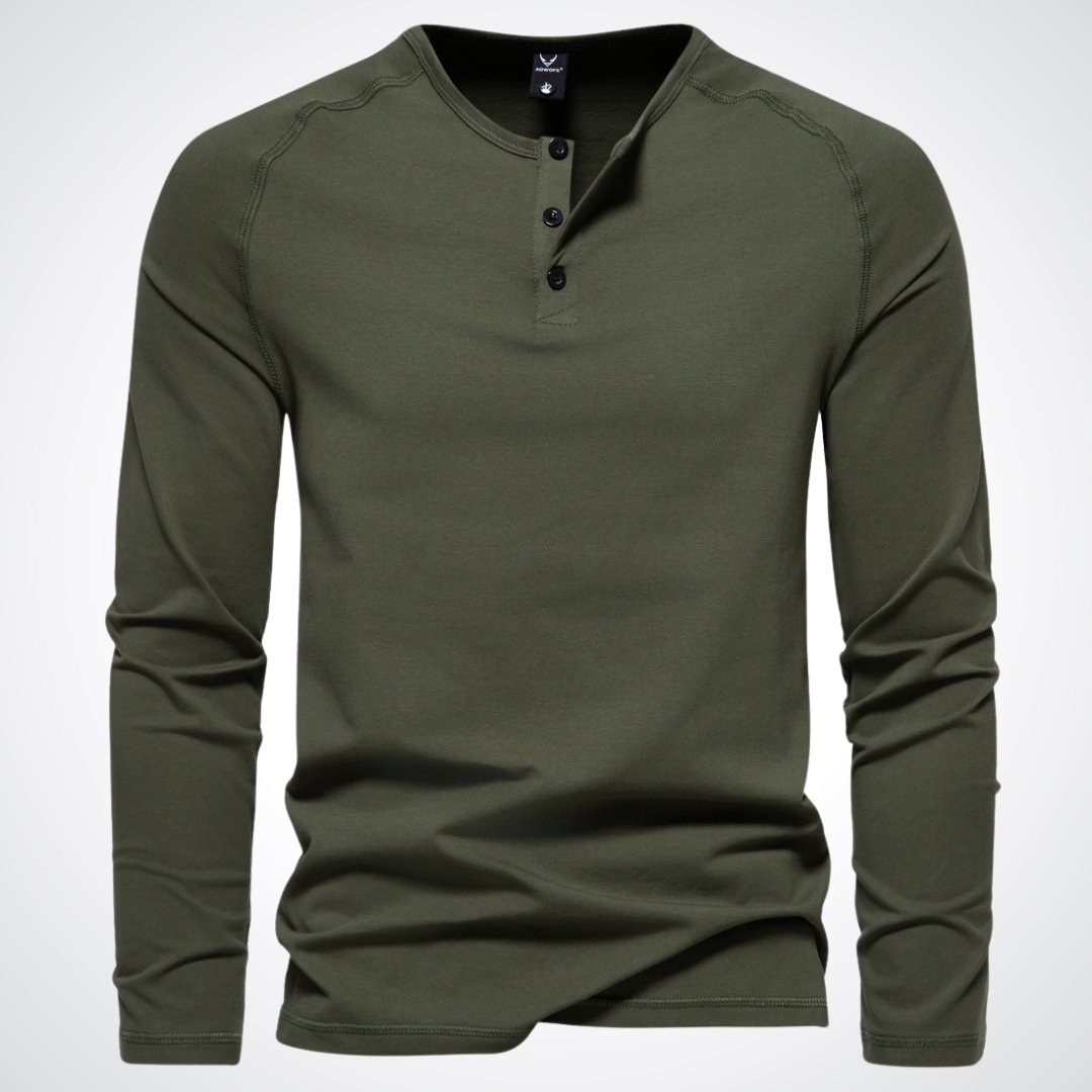 Herr långärmad henleytröja med knappslå och ribbade muddar-Shirts for men-Fjallbarn