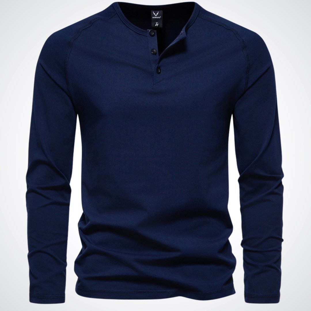 Herr långärmad henleytröja med knappslå och ribbade muddar-Shirts for men-Fjallbarn