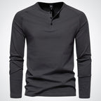 Herr långärmad henleytröja med knappslå och ribbade muddar-Shirts for men-Fjallbarn