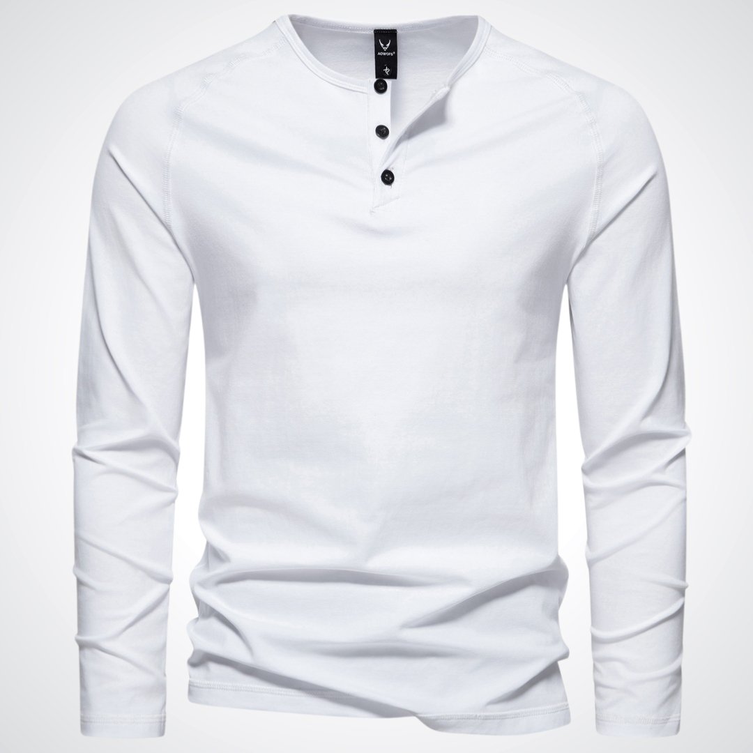 Herr långärmad henleytröja med knappslå och ribbade muddar-Shirts for men-Fjallbarn