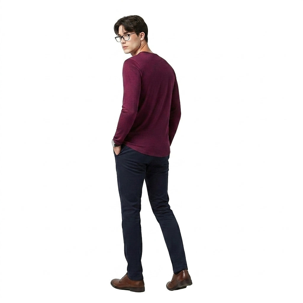 Herr långärmad henleytröja med slub-textur och rundad fåll-Shirt for men-Fjallbarn
