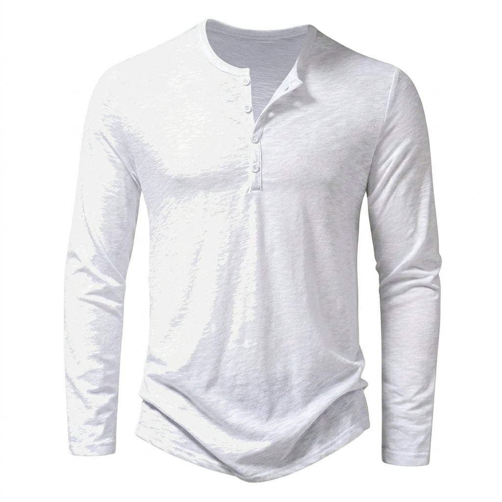 Herr långärmad henleytröja med slub-textur och rundad fåll-Shirt for men-Fjallbarn
