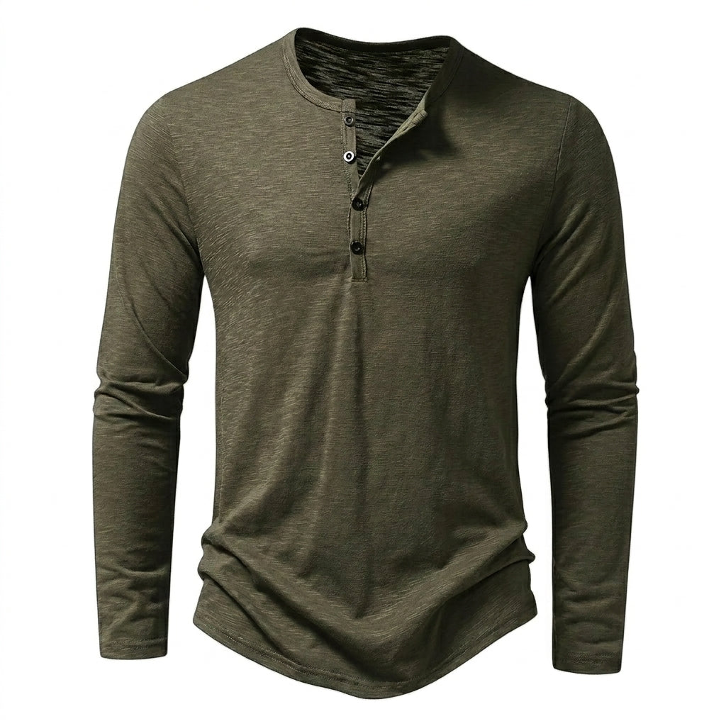 Herr långärmad henleytröja med slub-textur och rundad fåll-Shirt for men-Fjallbarn