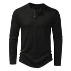 Herr långärmad henleytröja med slub-textur och rundad fåll-Shirt for men-Fjallbarn