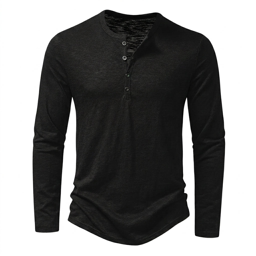 Herr långärmad henleytröja med slub-textur och rundad fåll-Shirt for men-Fjallbarn