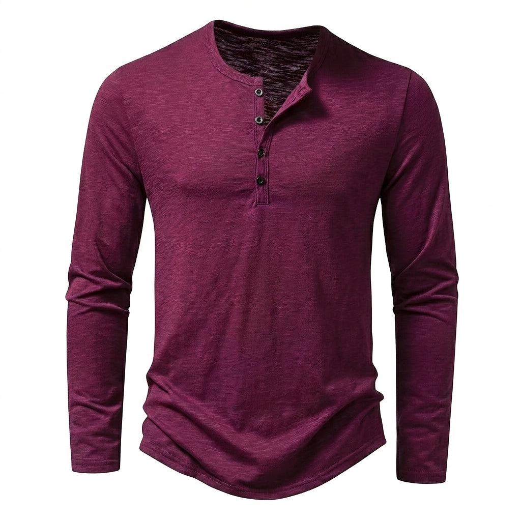 Herr långärmad henleytröja med slub-textur och rundad fåll-Shirt for men-Fjallbarn