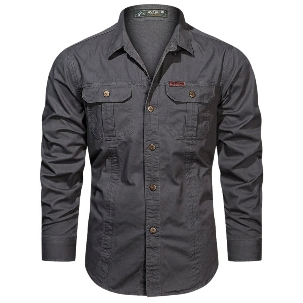 Herr långärmad skjorta med bröstfickor och knappar-Shirts for men-Fjallbarn