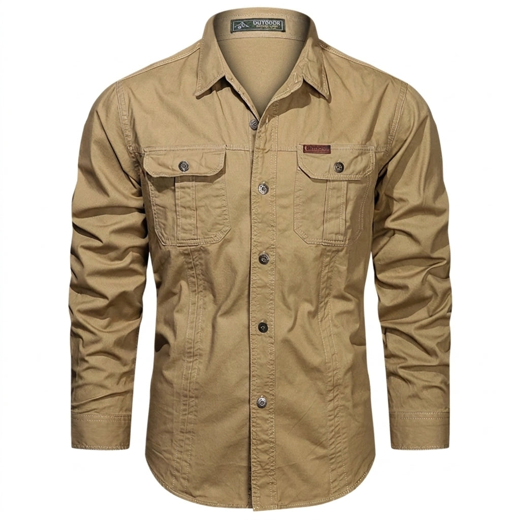 Herr långärmad skjorta med bröstfickor och knappar-Shirts for men-Fjallbarn