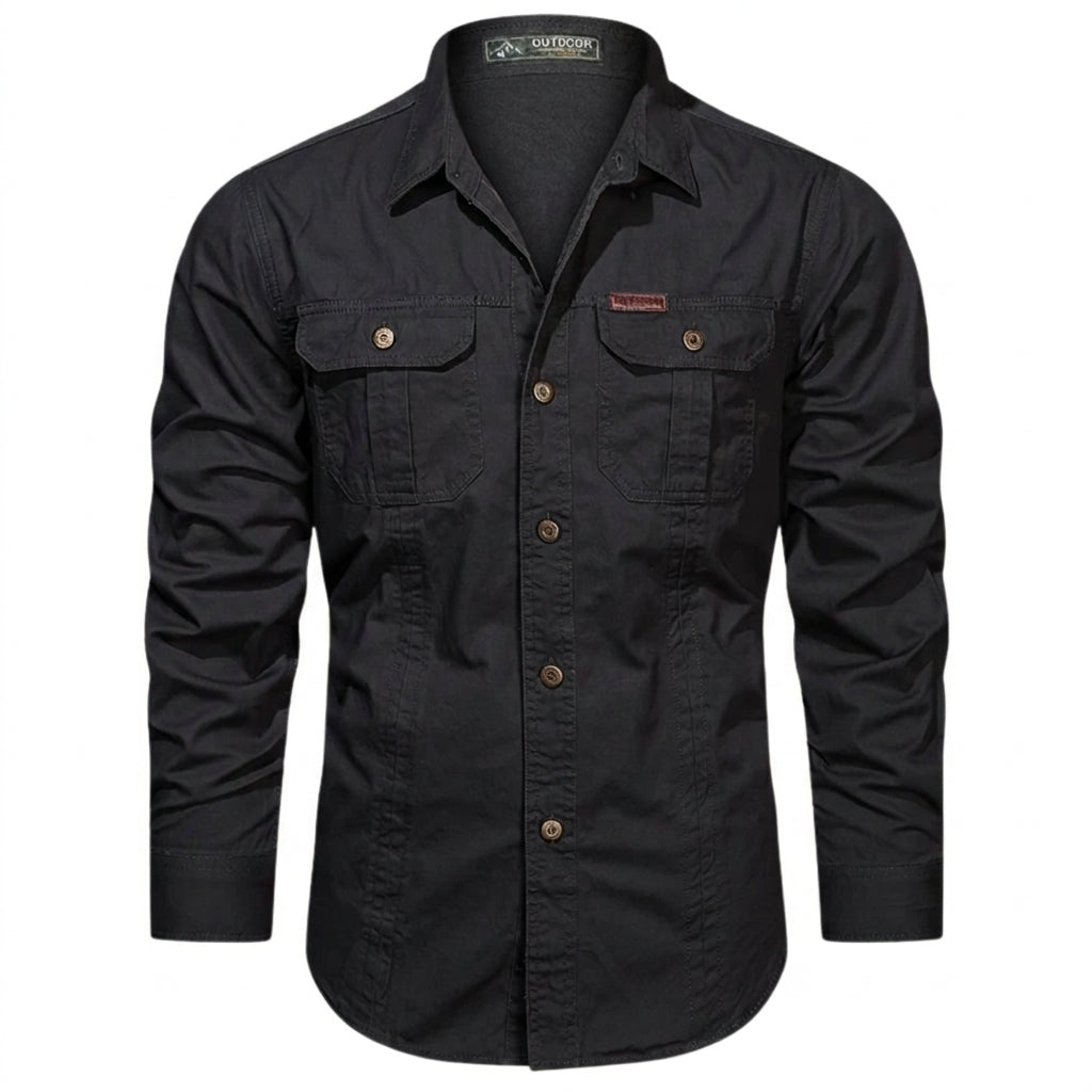Herr långärmad skjorta med bröstfickor och knappar-Shirts for men-Fjallbarn