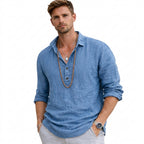 Herr långärmad skjorta med henley-krage och knappar-Shirts for men-Fjallbarn
