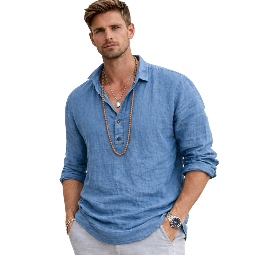 Herr långärmad skjorta med henley-krage och knappar-Shirts for men-Fjallbarn
