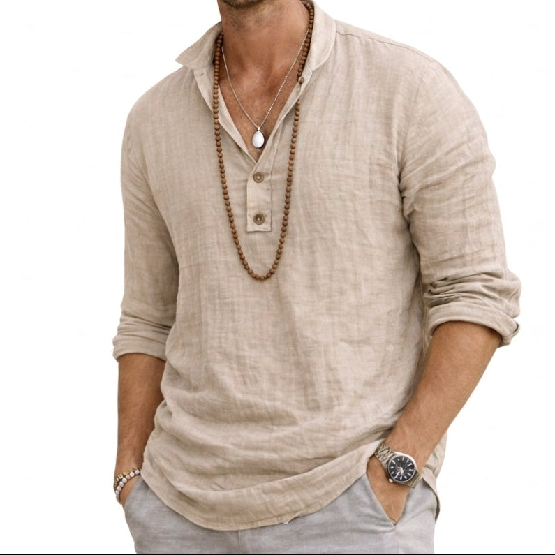 Herr långärmad skjorta med henley-krage och knappar-Shirts for men-Fjallbarn