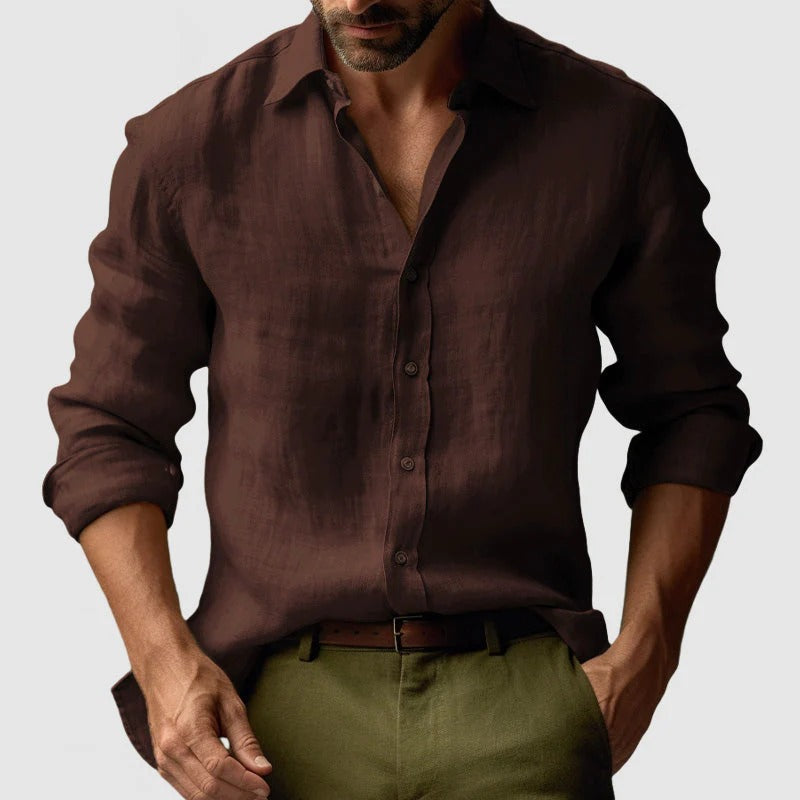 Herr långärmad skjorta med knäppning och spetsig krage-Shirts for men-Fjallbarn