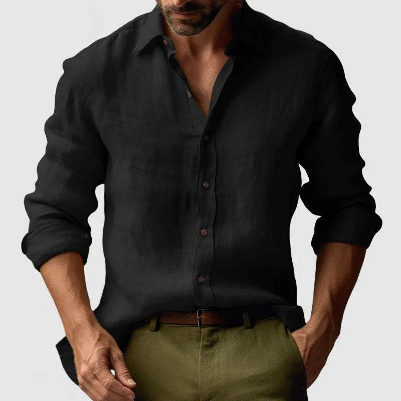 Herr långärmad skjorta med knäppning och spetsig krage-Shirts for men-Fjallbarn