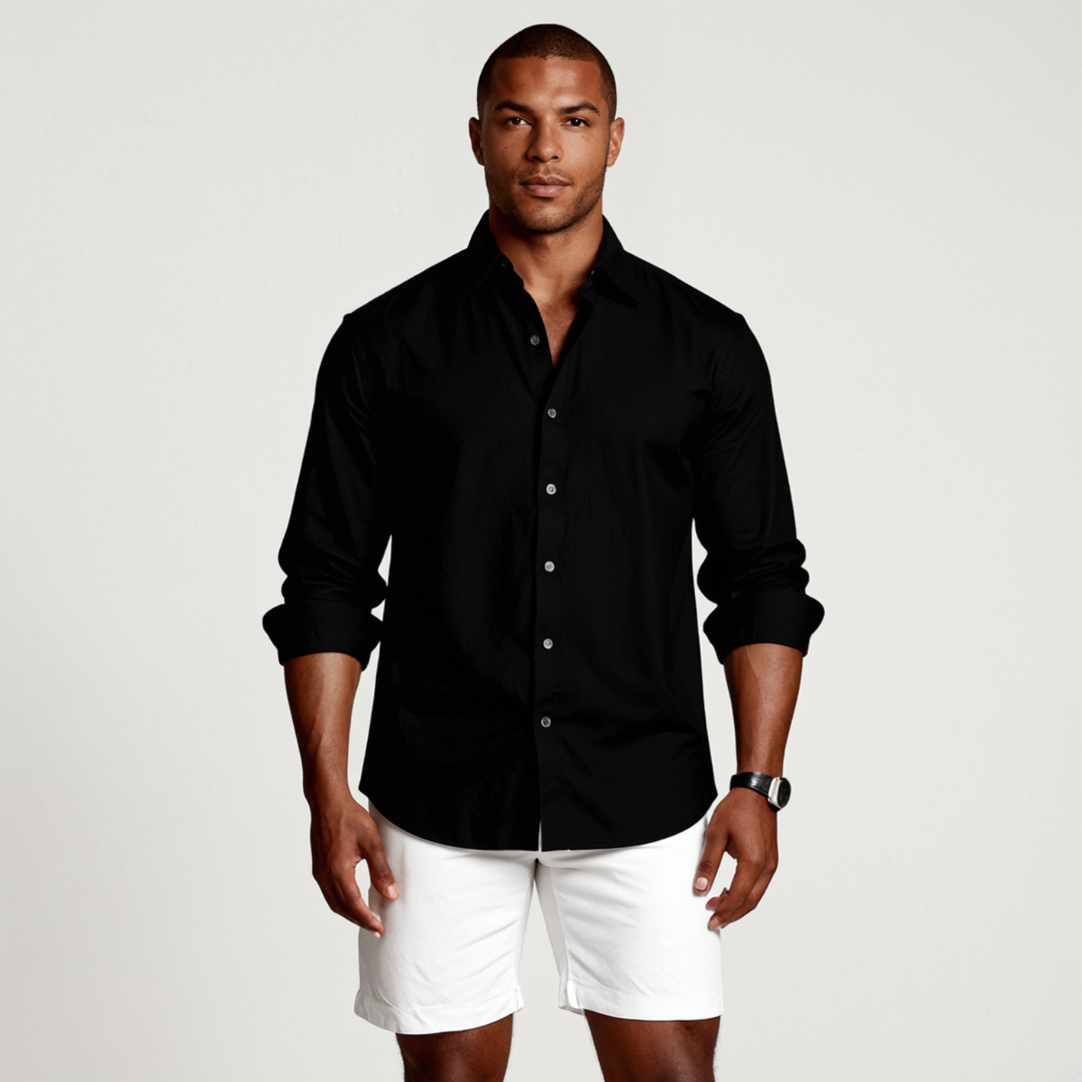 Herr långärmad skjorta med knäppning och spetsig krage-Shirts for men-Fjallbarn