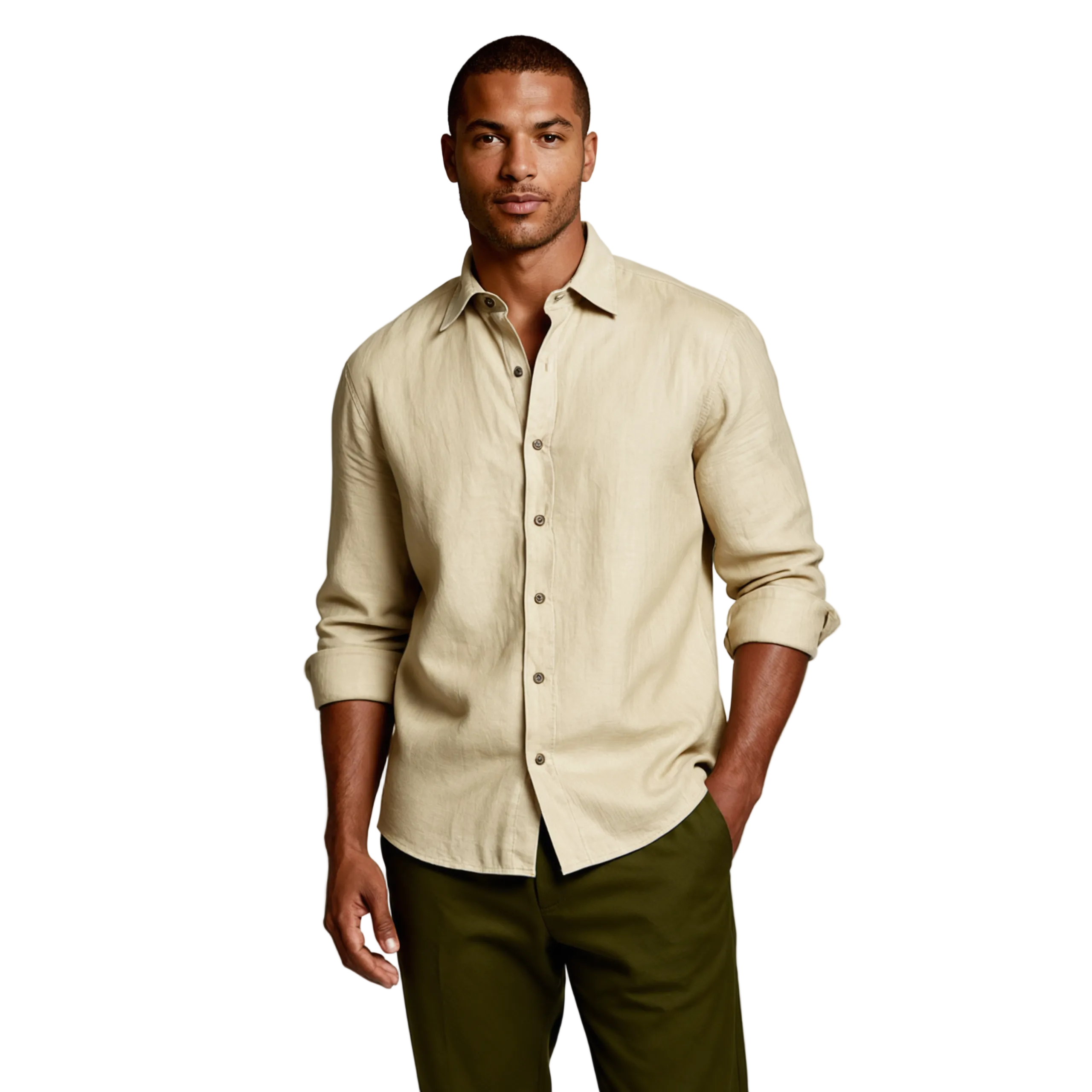 Herr långärmad skjorta med knäppning och spetsig krage-Shirts for men-Fjallbarn