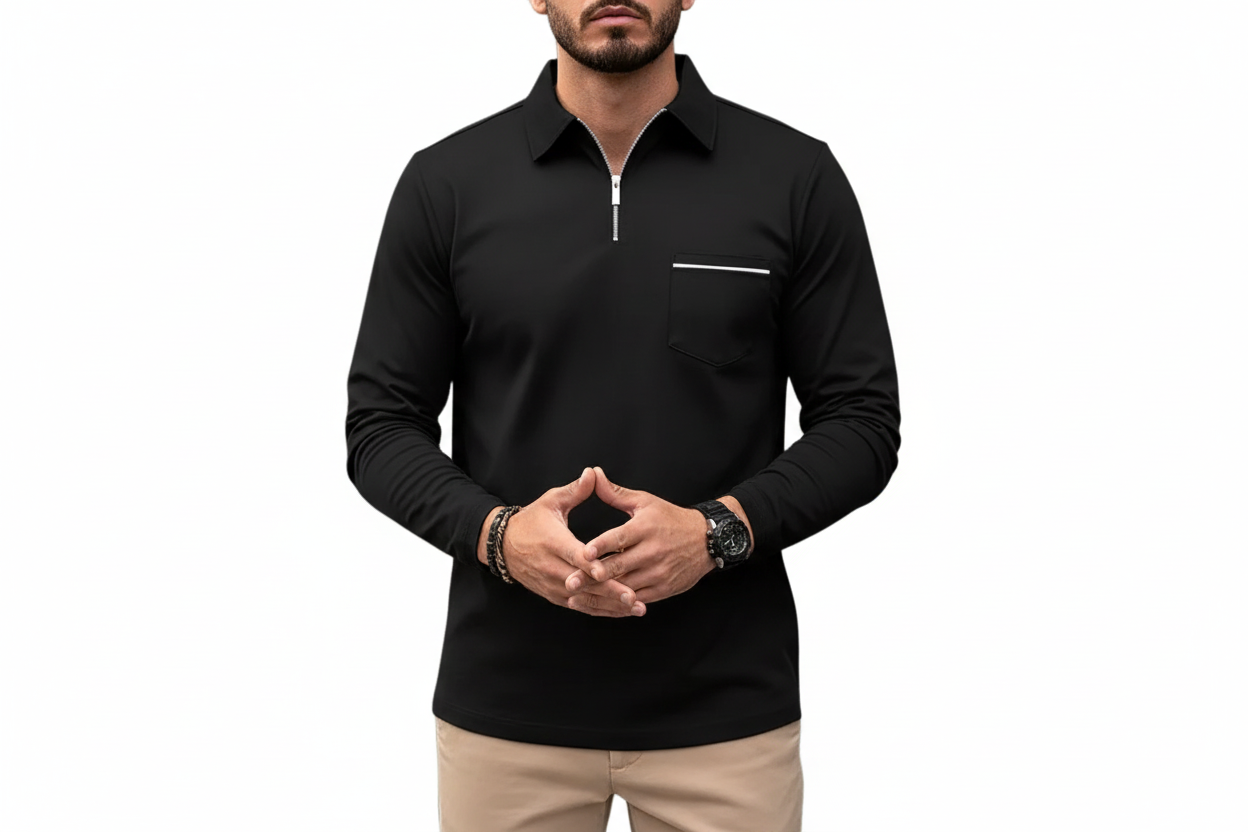 Herr långärmad tröja med krage och halv dragkedja-Shirt for Men-Fjallbarn