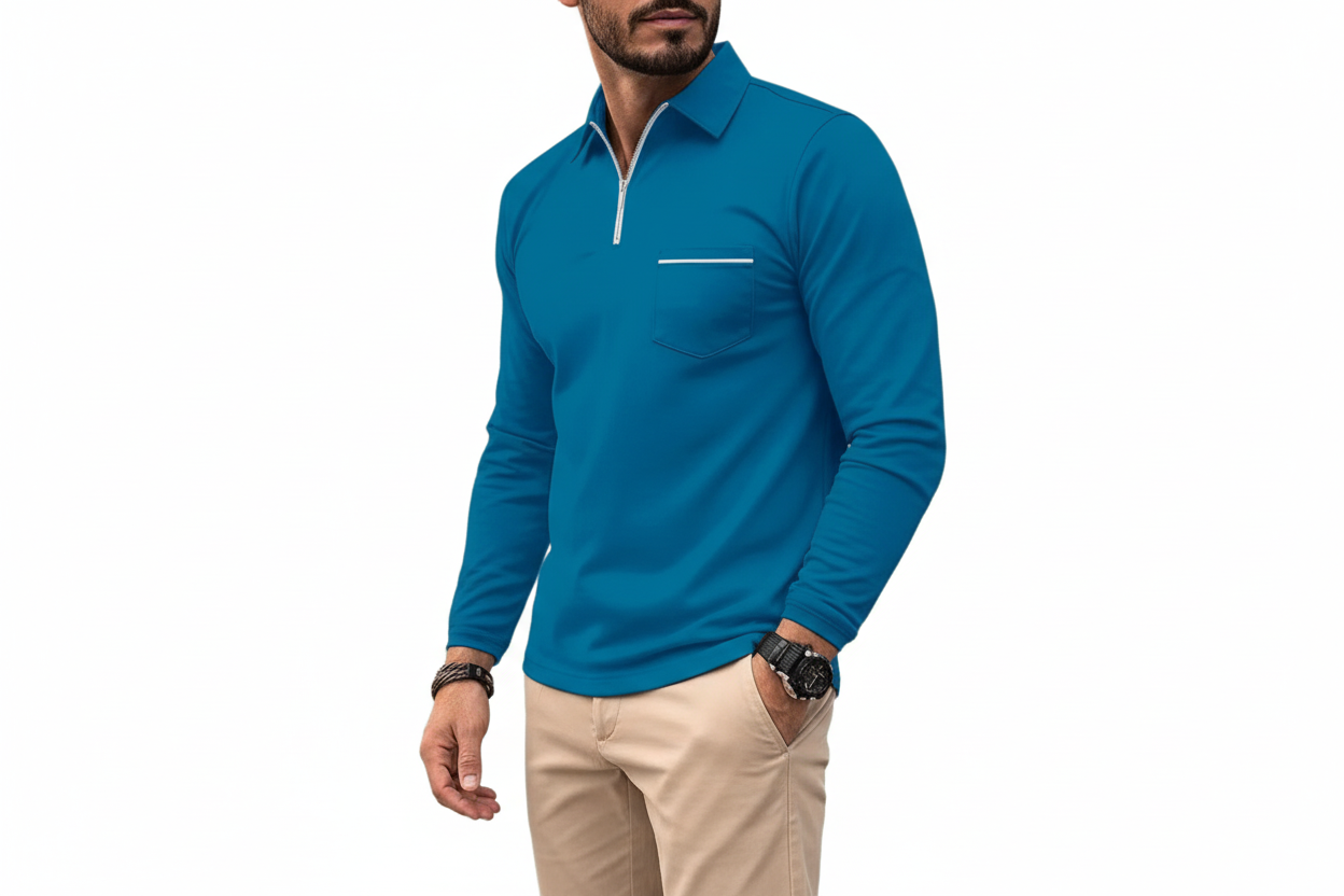 Herr långärmad tröja med krage och halv dragkedja-Shirt for Men-Fjallbarn