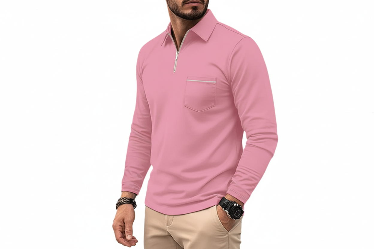 Herr långärmad tröja med krage och halv dragkedja-Shirt for Men-Fjallbarn